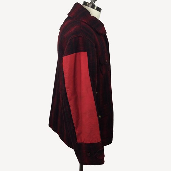 Vintage 1940s Mens Woolrich Mackinaw Red Black Plaid Jacket Hunting Wool Size 46 - Picture 7 of 15